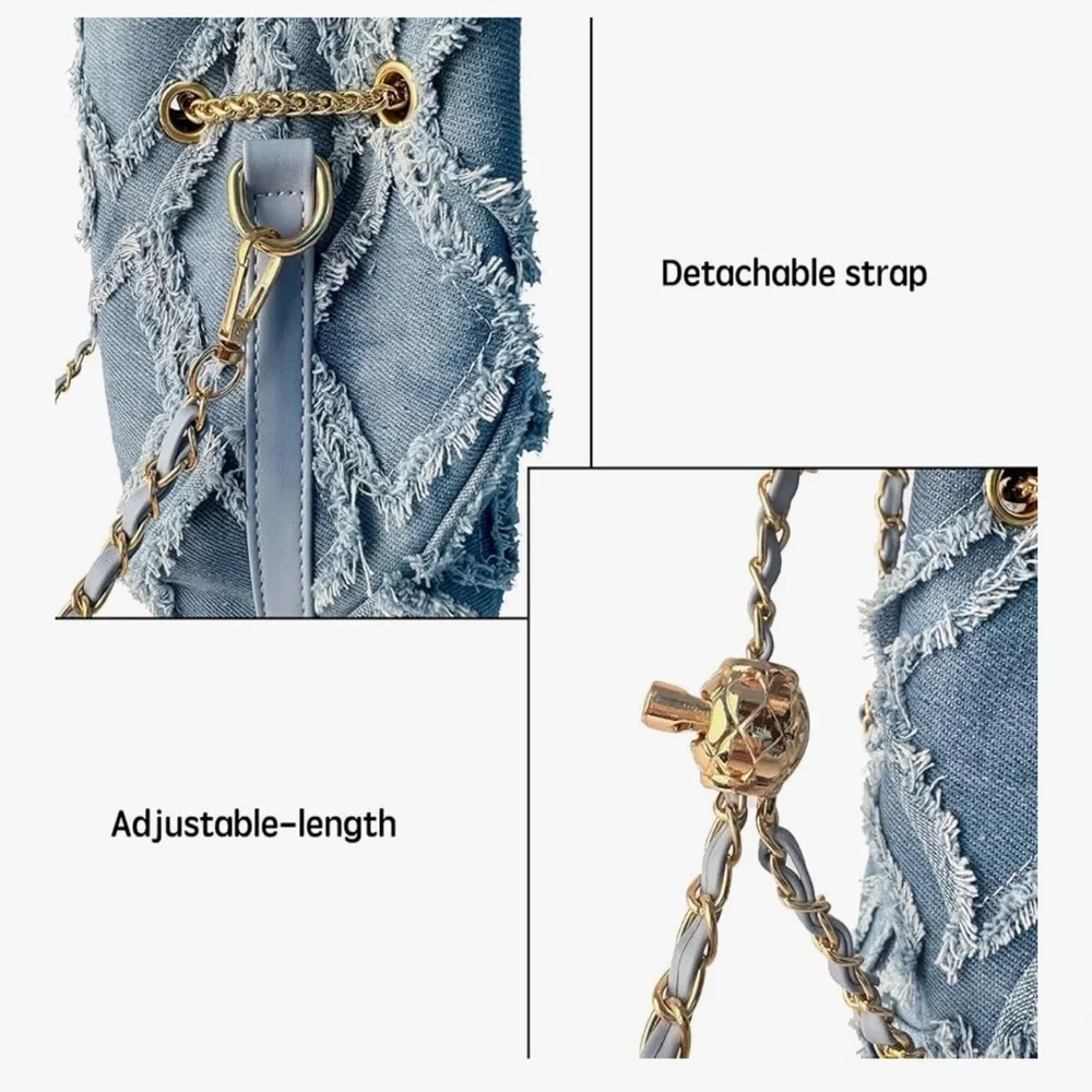 🆕 Vintage Denim Shoulder Bag for Women with Chain Strap Retro Crossbody Bag - Picture 4 of 9